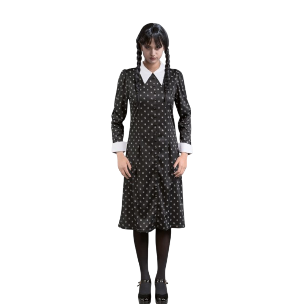 Sort Addams-kjole, størrelse M – Kostume til kvinder
