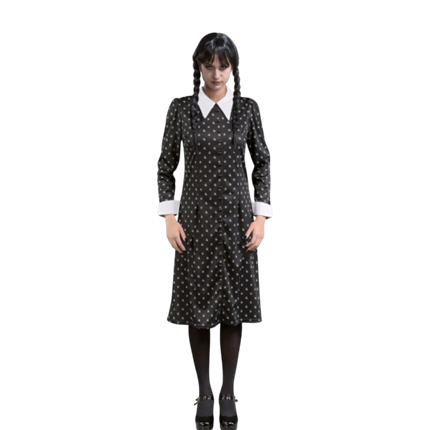 Sort Addams-kjole, størrelse M – Kostume til kvinder