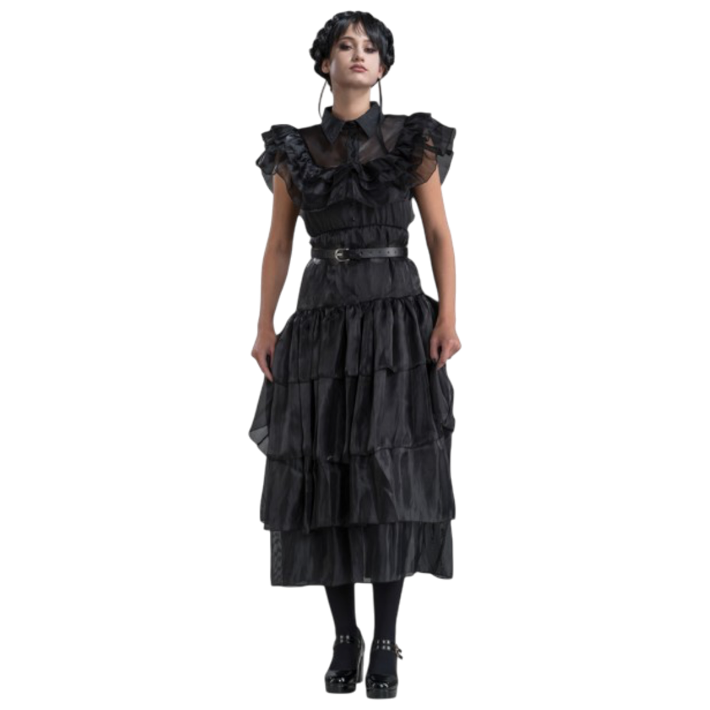 Sort Addams Family-ballkjole, 2-delt, størrelse M – Kostume til kvinder