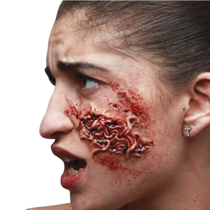 Purulent sår med orme i latex – specialeffekt-makeup til Halloween