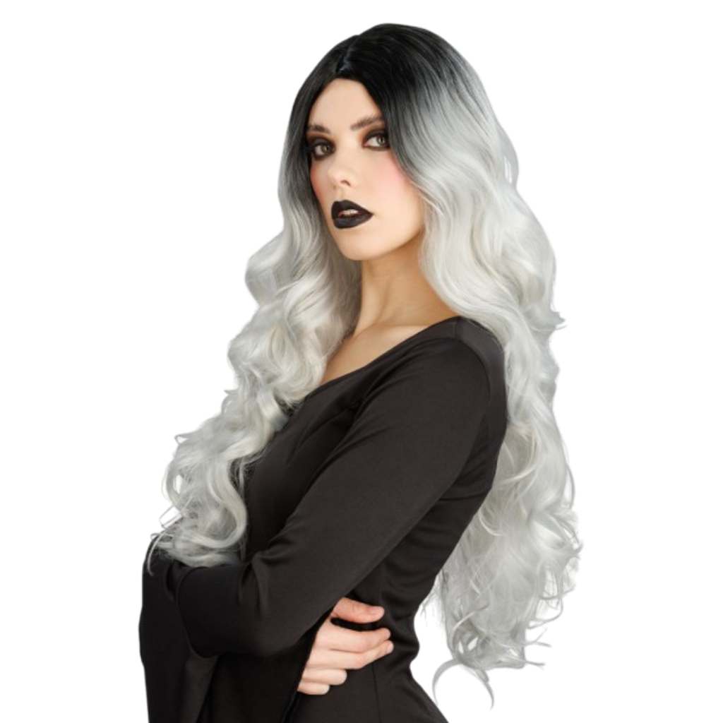 Grå ombré-paryk i glamourøs hekse-stil, 65 cm – Halloween