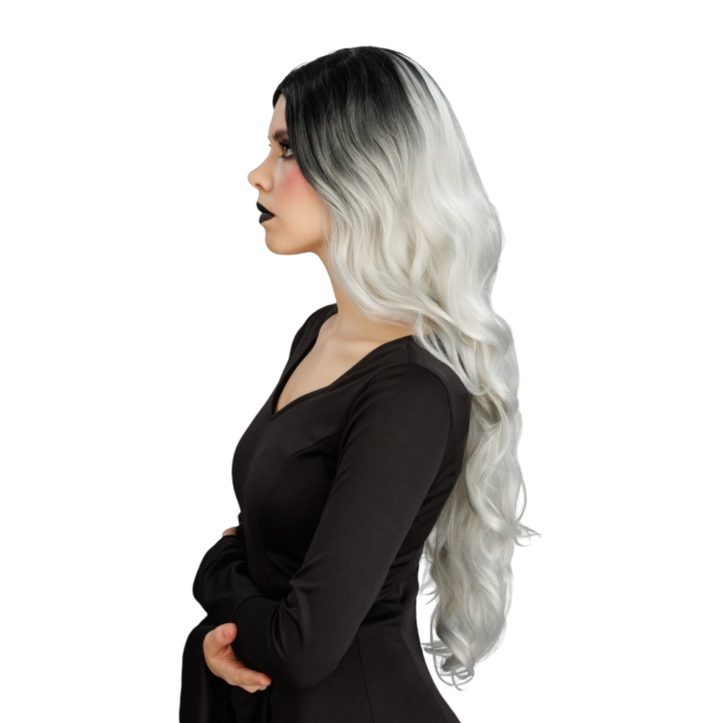 Grå ombré-paryk i glamourøs hekse-stil, 65 cm – Halloween