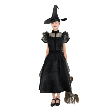 Gothisk sort heksekostume til børn i alderen 7-9 år – Halloween