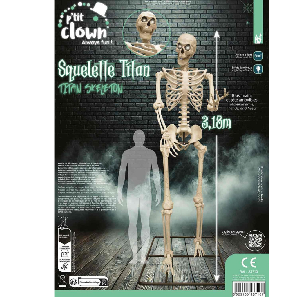 Kæmpe lysende skelet, 3,18 m – XXL-halloweenpynt