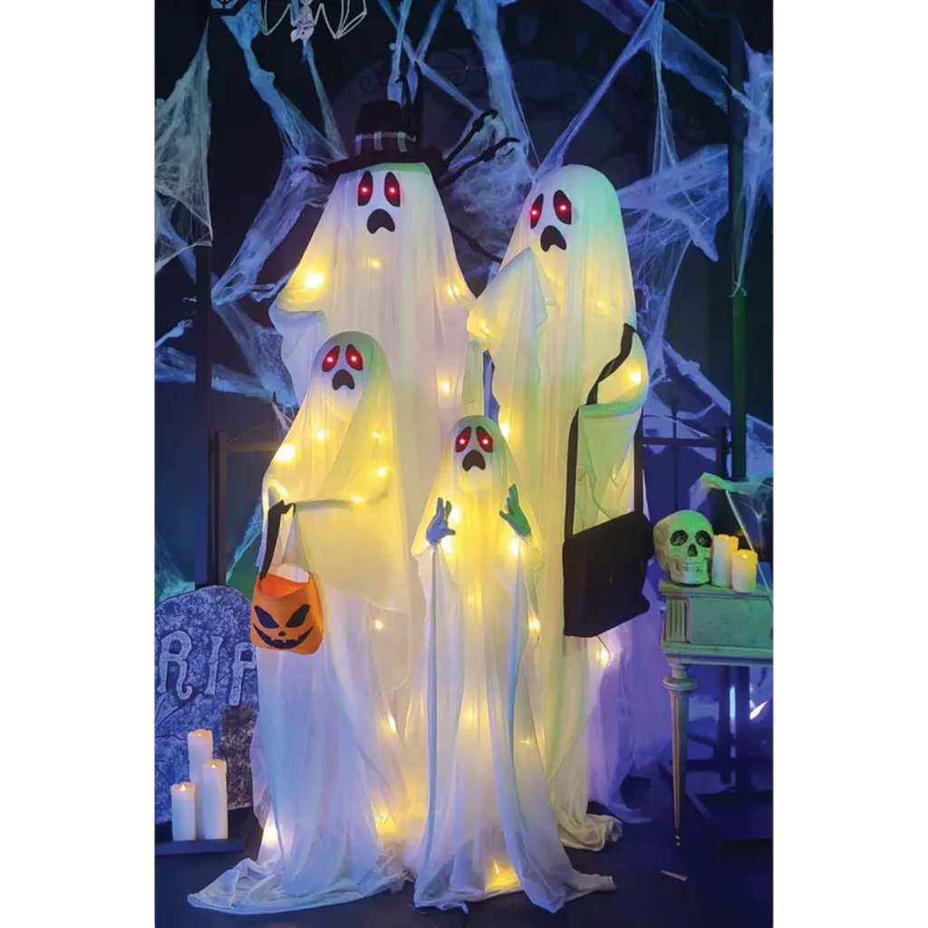Sæt med 4 lysende og lydende spøgelser, 160 cm – Halloween-pynt