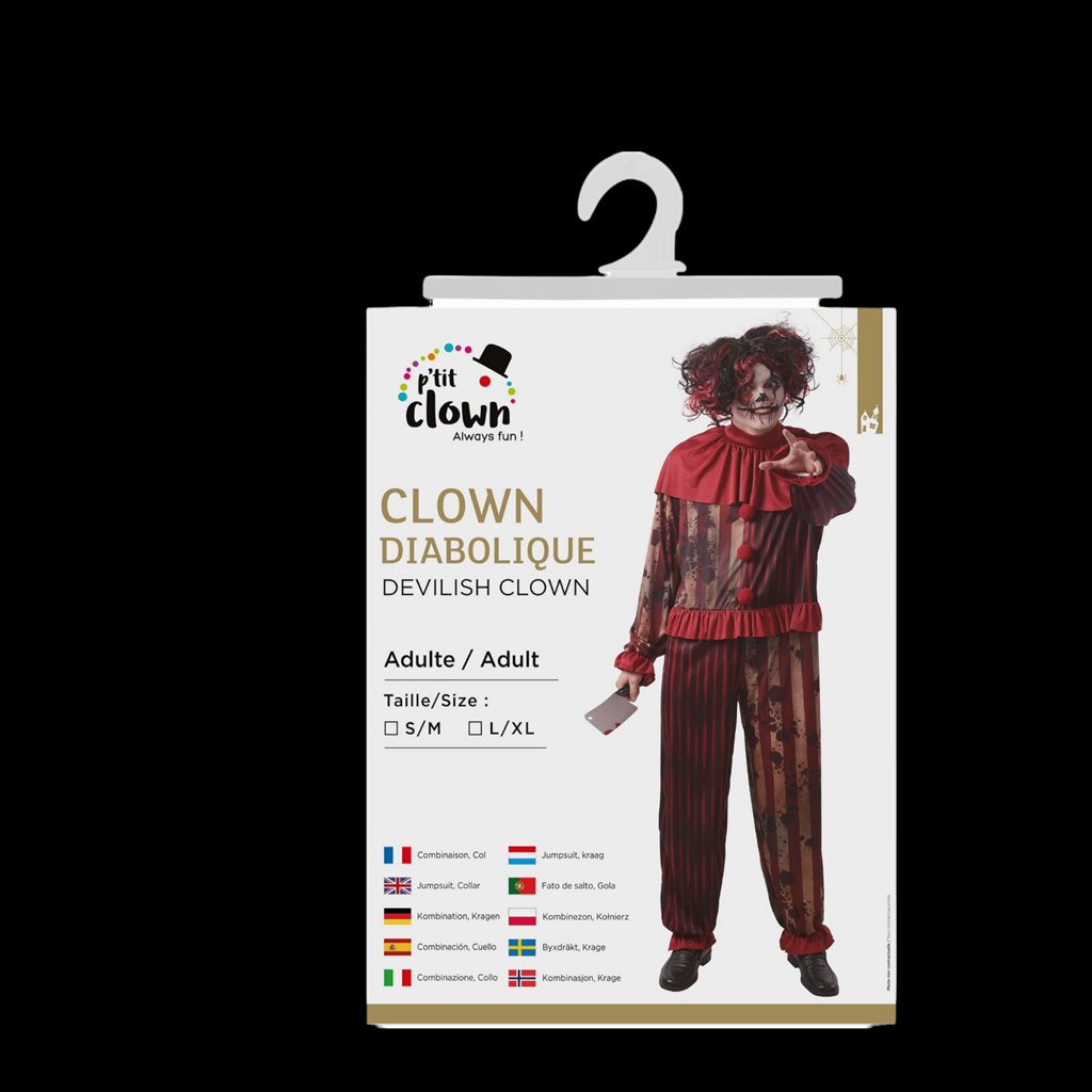 Kostume: Ondskabsfuld klovn til mænd, størrelse L/XL – Halloween
