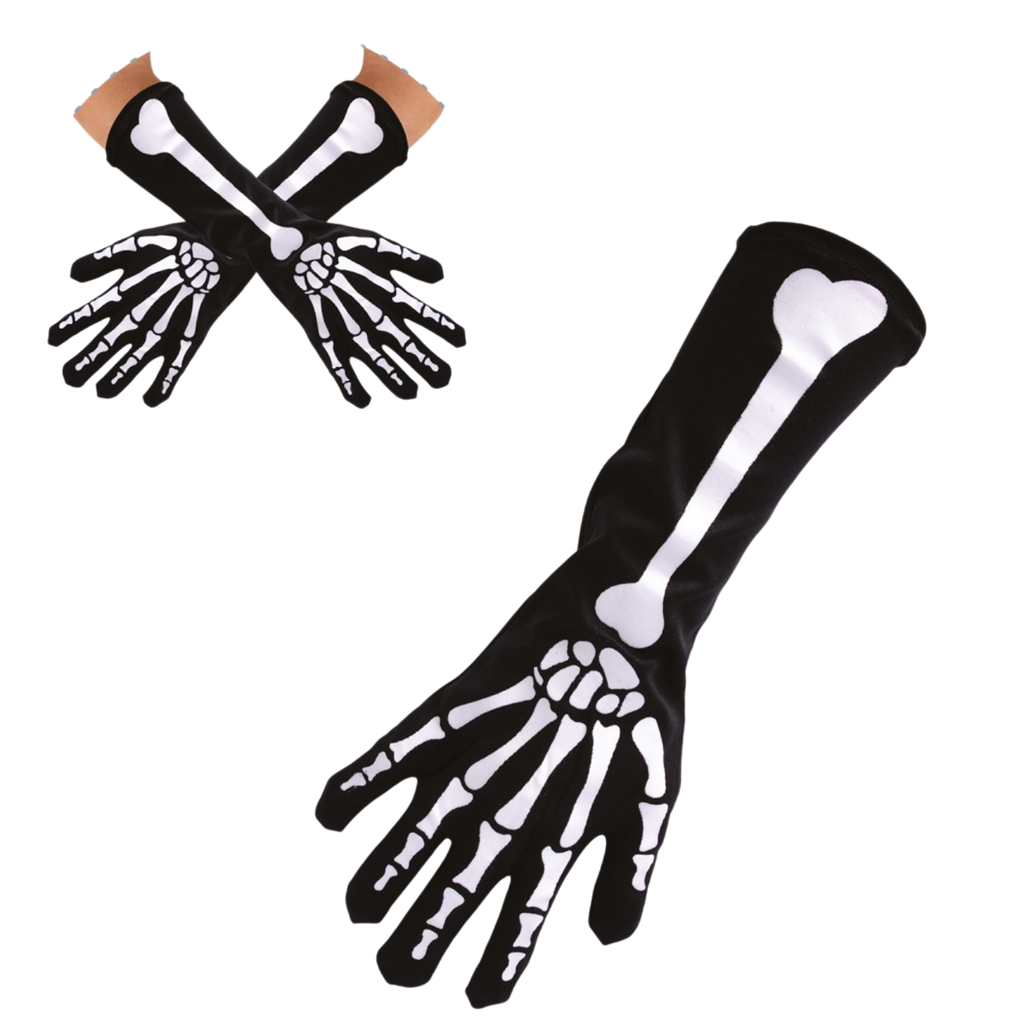 Lange skelet-handsker, 37 cm – Halloween-udklædningstilbehør