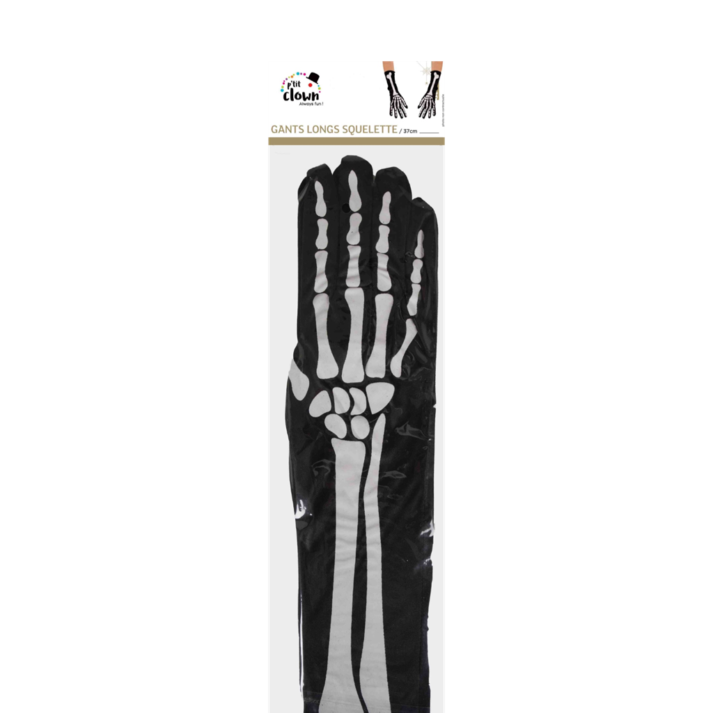 Lange skelet-handsker, 37 cm – Halloween-udklædningstilbehør