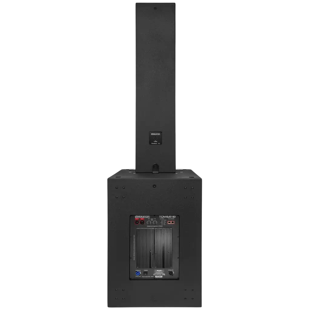Aktivt 3-vejs søjlesystem, 1700 W RMS, med 18"-subwoofer – Elokance