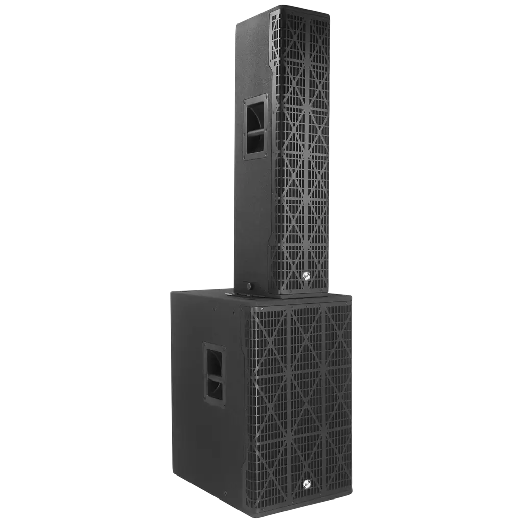 Aktivt 3-vejs søjlesystem, 1700 W RMS, med 15"-subwoofer – Elokance
