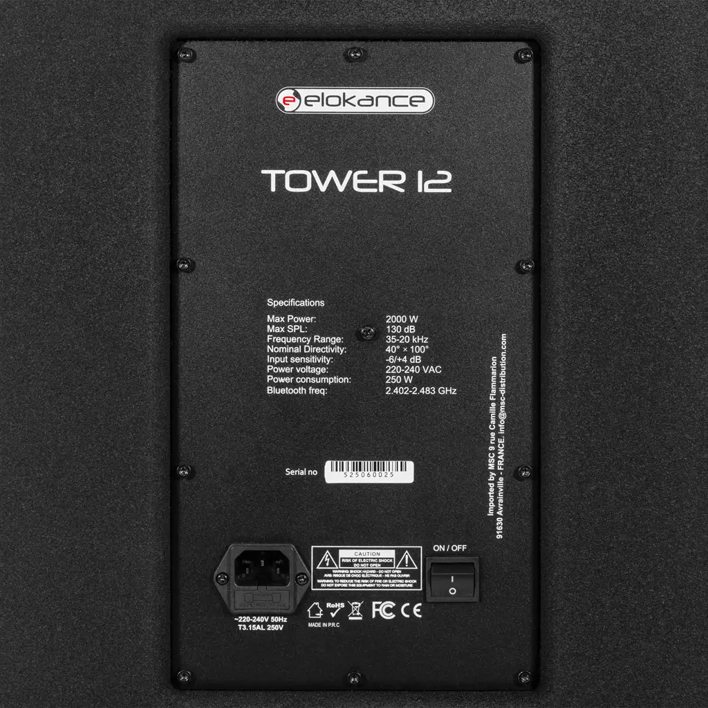 Aktivt 3-vejs søjlesystem, 800 W RMS, med 12"-subwoofer – Elokance