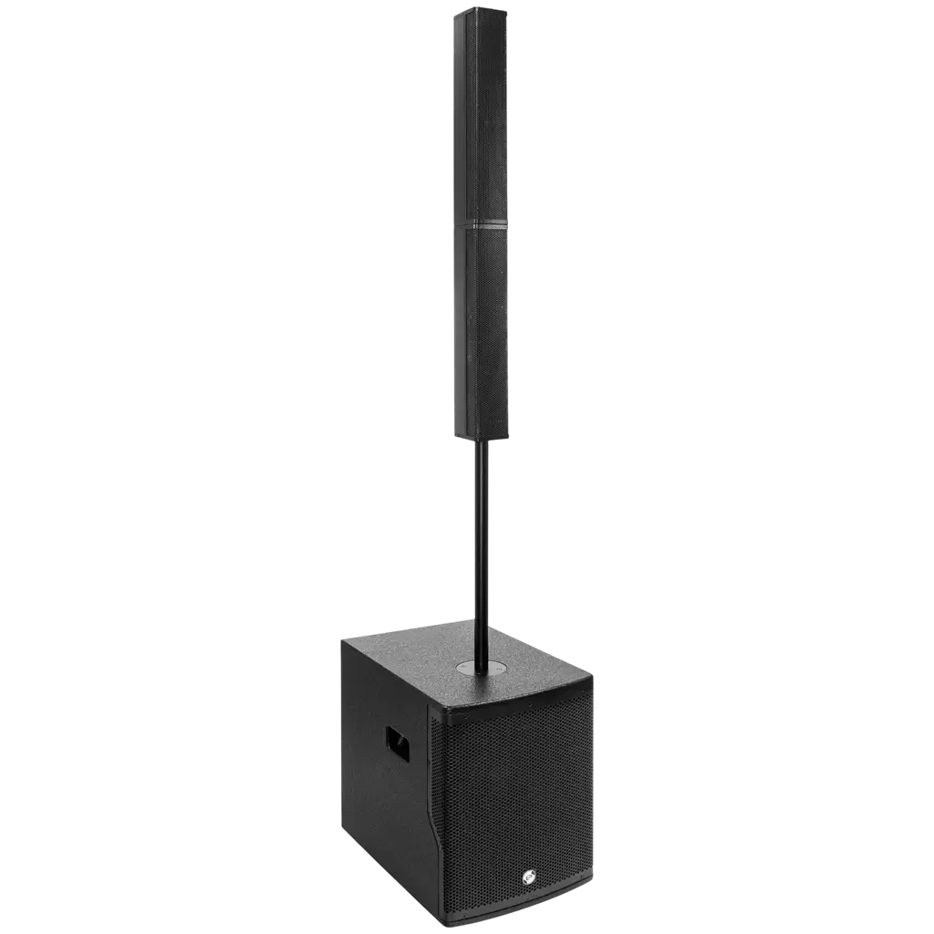 Aktivt 2-vejs søjlesystem, 800 W RMS, med 12"-subwoofer – Elokance