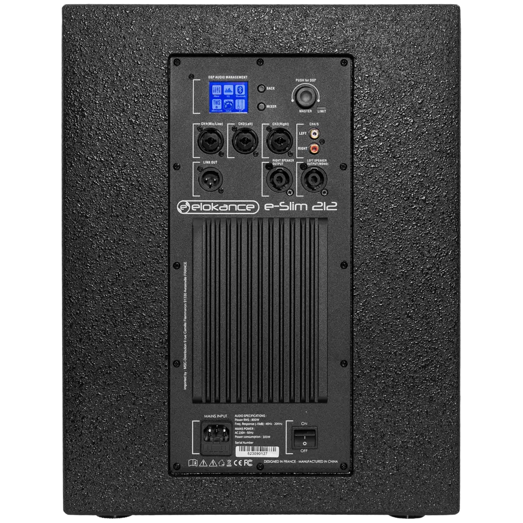Aktivt 2-vejs søjlesystem, 800 W RMS, med 12"-subwoofer – Elokance