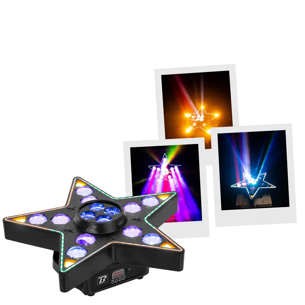 3-i-1 LED-lyssæt med Beam, B-Eye og stroboskop – BoomToneDJ