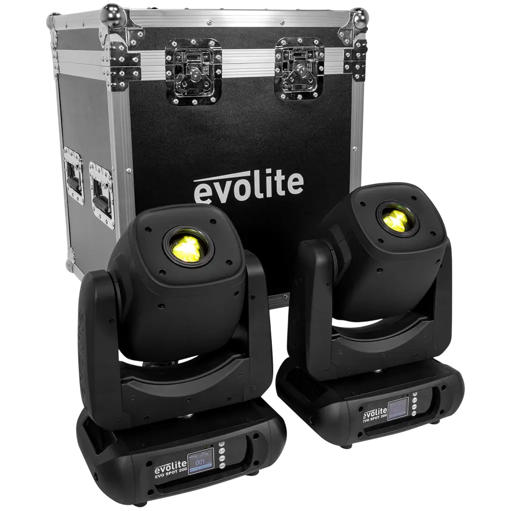 Sæt med 2 LED-spotlygter på 200 W med høj lysstyrke og transportkasse – Evolite